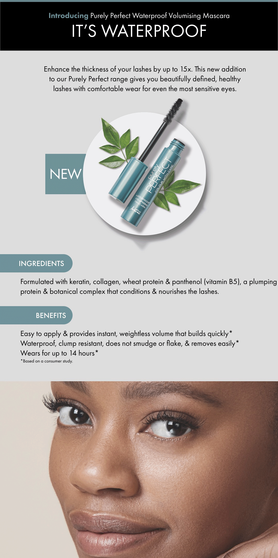 Purely Perfect Black Waterproof Volumising Mascara